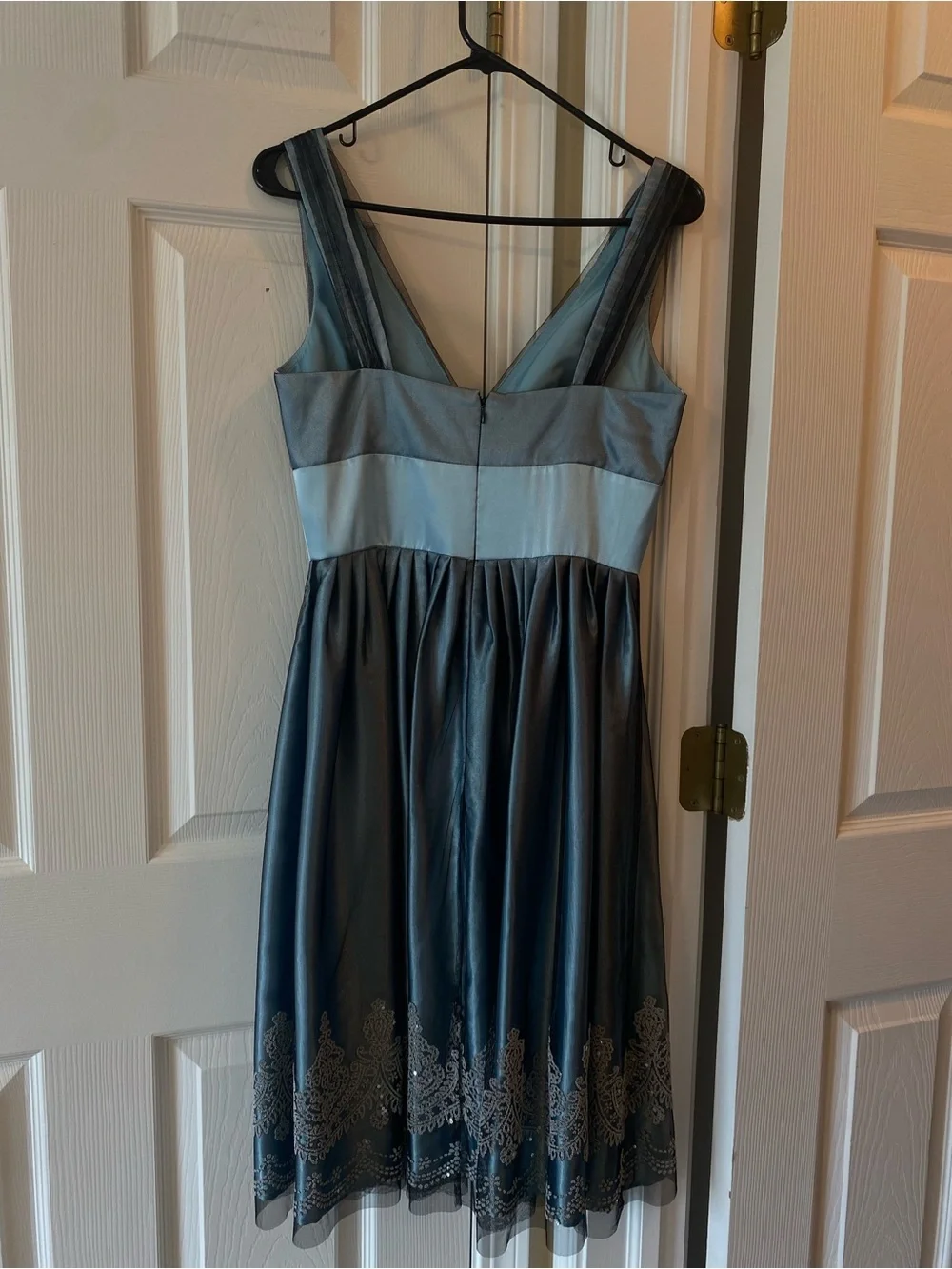 David's Bridal Blue Satin & Black Tulle Girls' Formal Dress
